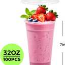 [100 SETS] 32 oz Cups with lids, Plastic cups with lids and straws, iced coffee cup, suitable for takeout iced coffee cold drinks, smoothies, juices, parfaits, Frappuccinos, and milkshakes.