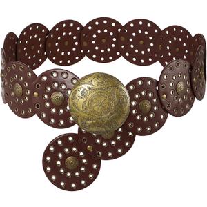 Suyi Wide Disc Belt for Women Leather Hollow Out Round Belts Vintage Western Waist Belt (Length 45'' (fit waist size below 43''), Brown) Suyi Wide Disc Belt for Women Leather Hollow Out Round Belts Vintage Western Waist Belt (Length 45'' (fit waist size below 43''), Brown)