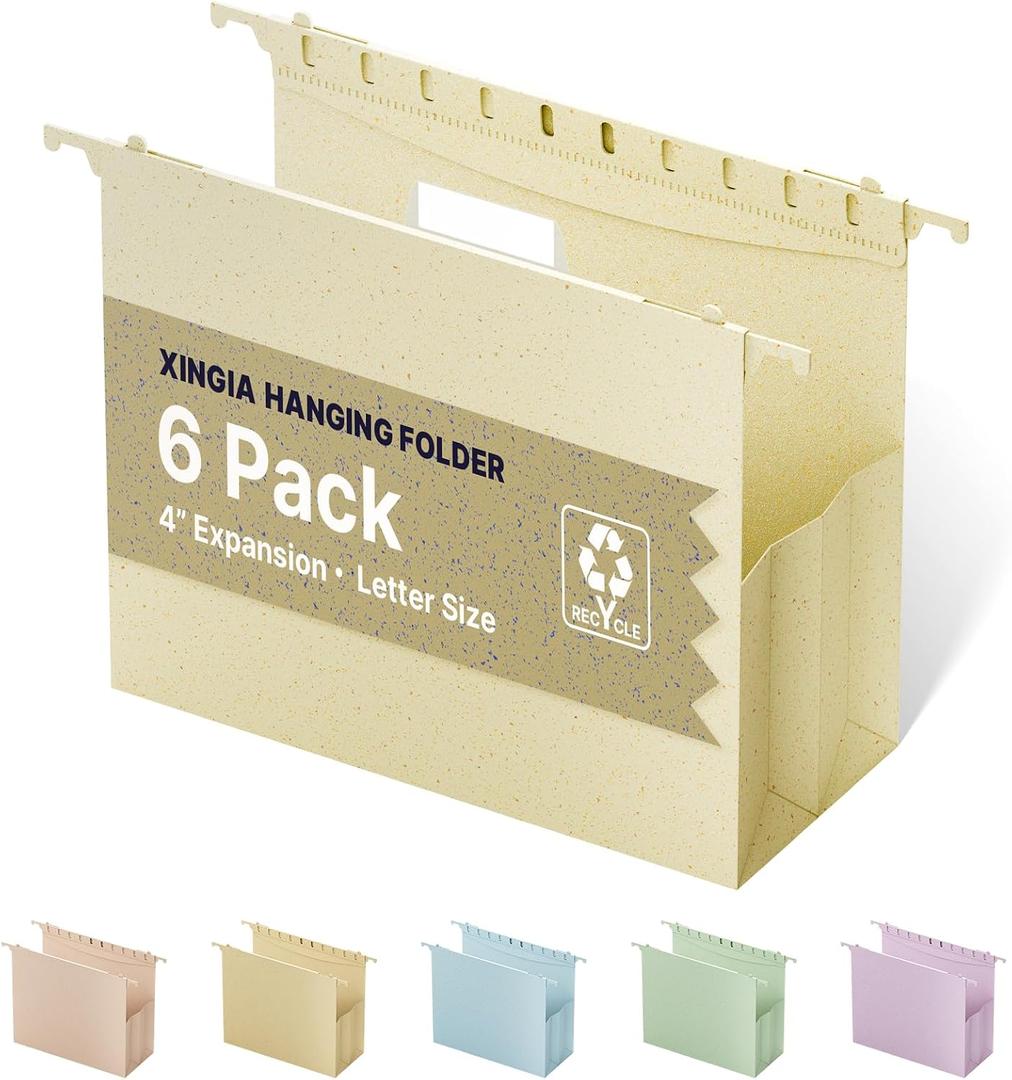 XINGIA Extra Capacity Hanging File Folders, 6 Pack Letter Size Hanging Folders with 1/5-Cut Tabs, Hanging File Folder Organizer for Office Home Filing Cabinet, Designed for Bulky Files, Medical Charts