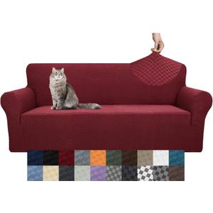 YEMYHOM Couch Cover Latest Jacquard Design High Stretch Sofa Covers for 3 Cushion Couch, Pet Dog Cat Proof Slipcover Non Slip Magic Elastic Furniture Protector (Sofa, Christmas Wine Red) (Large (71"-91"))