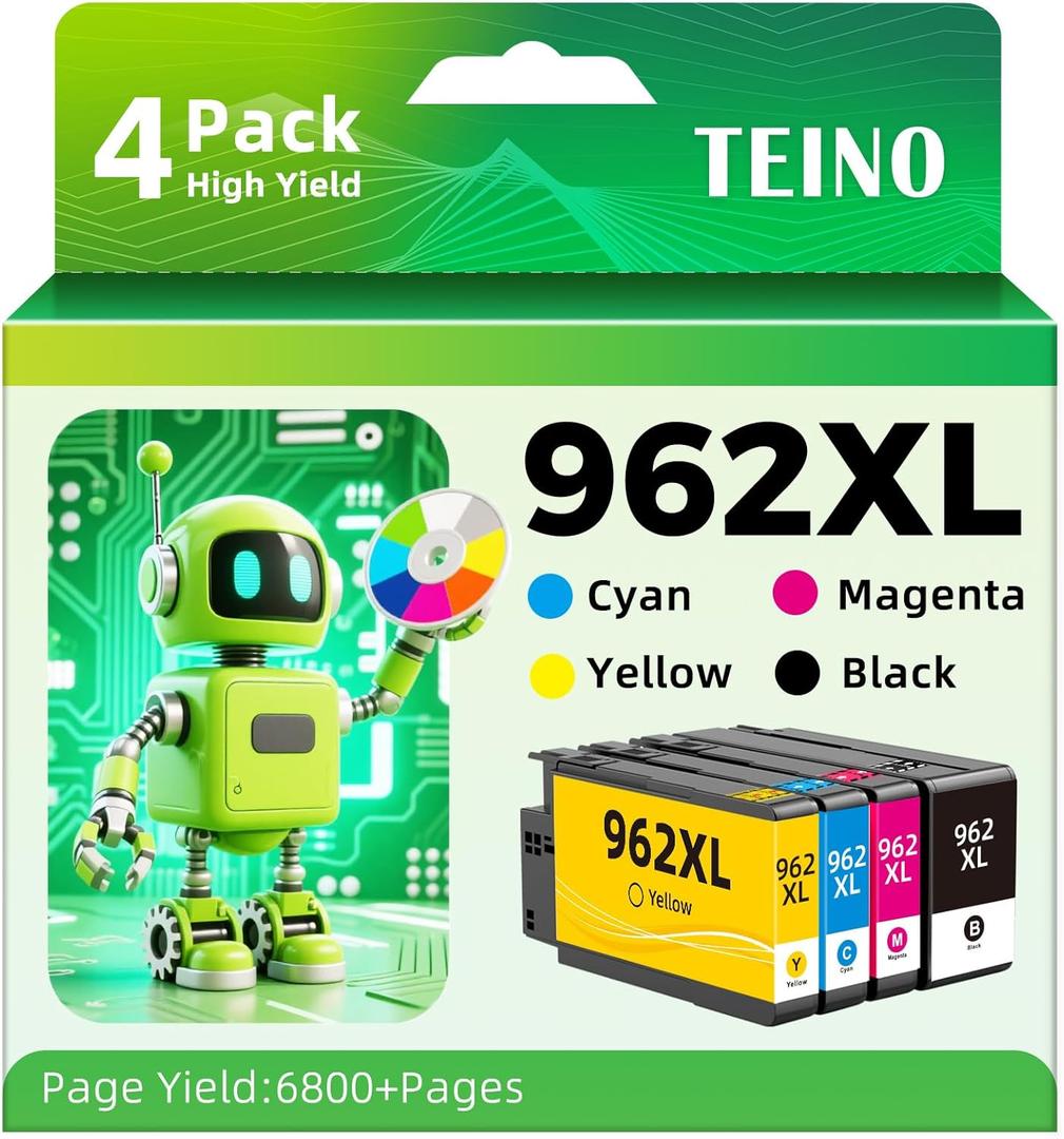 962XL Ink Cartridges Combo Pack Replacement for HP Ink 962 962XL Black and 962 Color Work for HP Officejet Pro 9010 9020 9015 9025 9018 Printers for HP 962, 4-Pack