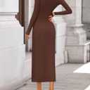 ZESICA Womens 2026 Fall Long Sleeve Mock Neck Bodycon Midi Dress Ruched Knit Elegant Party Cocktail Formal Dresses (Brown, M)