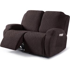 VANSOFY Loveseat Recliner Covers, 2-Pieces Stretch Reclining Couch Cover with Pockets Recliner Sofa Slipcovers 2 Seate Soft Washable Furniture Protector for Dogs Cats(Chocolate)
