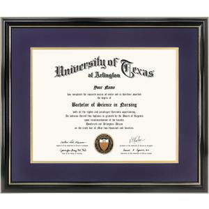 GraduationMall 11x14 Diploma Frame with Purple over Gold Mat or Display 15x18 Certificate without Mat,Solid Wood & Tempered Glass,Glossy Black Finish with Gold Trim