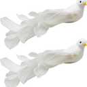 2pcs Christmas Tree Decorations White Glitter Birds Clip on Bird Ornaments 8" Artificial Birds with Feathers for Wreath Crafts Xmas Tree Decor