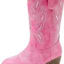Cowgirl Boots for Little Girls Mid Calf Pointed Toe Kid Cowboy Boots Side Zipper Classic Embroidered Western Boots Horse Riding Shoes Party for Toddler Little Big Kids (Pink), 3 Big Kid
