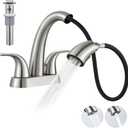 Ultimate Unicorn Brushed Nickel Bathroom Sink Faucet, 4'' Centerset Modern Washbasin Tap Set 3-Hole with Pop Up Drain, 2-Handle Pull Down Sprayer, for RV/Lavatory/Restroom