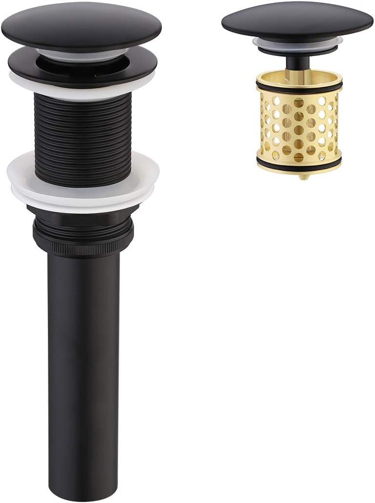 KES Pop Up Drain Without Overflow with Detachable Hair Catcher Sink Drain Strainer for Bathroom Sink Drain Matte Black, S2018D-BK