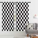 Riyidecor Checkered Curtains Black and White Abstract Race Car Flag Boys Teens Cute Retro Vintage Classic Hippie Groovy Rod Pocket Modern Bedroom Living Room Treatment Fabric 2 Panels 42Wx63H Inch