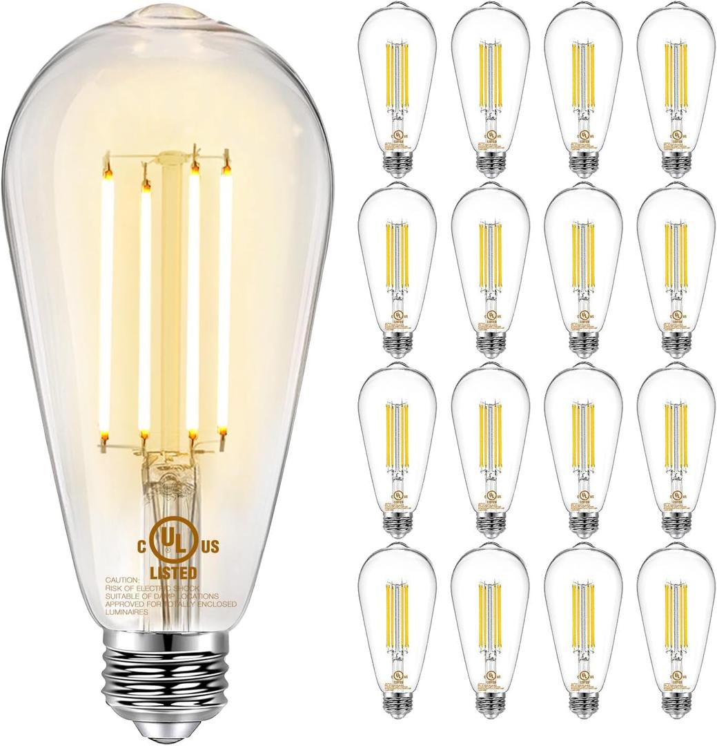 DAYBETTER 16 Pack Vintage LED Edison Bulbs, E26 Led Bulb 60W Equivalent, Dimmable Led Light Bulbs, High Brightness 800 LM Warm White 2700K, ST58 Antique LED Filament Bulbs, Clear Glass Style for Home