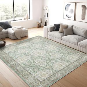 Area Rugs 5x7, Washable Rugs, Stain Resistant 5x7 Area Rugs for Living Room Bedroom Dining Room, Vintage Farmhouse Green Rug (5' x 7' (Rectangular), Green/Brown)