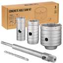 5PCS Concrete Hole Saw Kit, 30/40/65mm Tungsten Carbide Masonry Hole Saw Kit with 250mm SDS Plus Bit Shank Drill Bit Sets for Concrete, Brick, Stone, Cement, Tile, Wall Drilling