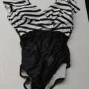 LOSD Women's Ruffled One Piece Swimsuits, V Neck Tummy Control Cutout High Waisted Bathing Suit, Slimming Tummy Control (Medium, Black White Stripes)