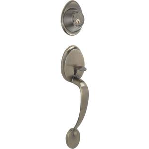 SCHLAGE Dexter by Schlage JH58BAR609 Barcelona Exterior Handleset with Deadbolt, Antique Brass