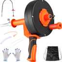 Drain Auger 25 Ft,Plumbing Snake With Drill Adapter,Pipe Clog Remover for Kitchen Bathroom Shower Sink Cleaning,Flexible Spring Steel (Orange)