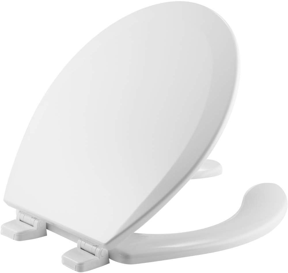 Bemis 550TTT Open Front Durable Wood Toilet Seat, Secure Hinges Stay Tight, Made in USA, Round, White