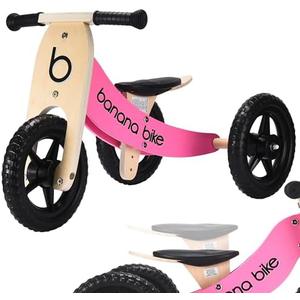 banana bike Wooden Balance Bike - Trike for Toddlers - Ages 6 Months to 6 Years - Long Service Life - Teaches How to Balance and Pedal, Pink Version - 10.23x3.46x3.46 inches, Pink