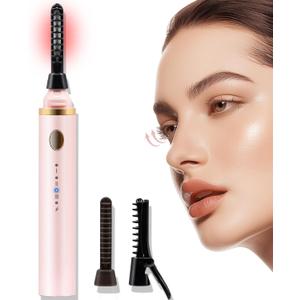 Heated Eyelash Curler, 10s Fast Heating 3 Temp Settings, Eye Lash Curler Heat with Eyelash Comb, Quick Natural Curling Eye Lashes,Natural Curling 24H for Women - Pink