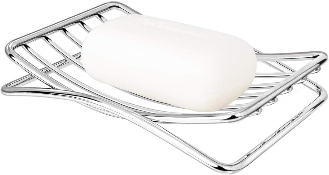 Soap Dish Stainless Steel Bar Soap Holder for Shower Bathroom, Self-draining Soap Dishes Sponge Holder for Kitchen Sink, Easy Cleaning Quick Dry(Soap Saver Not Included) (1 Pack Arch, Chrome1 Pack)