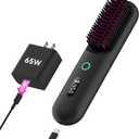 Cordless Hair Straightener Brush  Portable Ionic Hot Comb with 65W Fast Charger, Mini Travel Hair Straightening Brush for Women, Lightweight for Home Or On-The-Go Styling (Black)