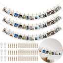 YuanDe Hanging Photo Display Wall Decor with 45 Wood Clips, 67 Inches Boho Wooden Bead Garland Collage Picture Frame Photos String DIY, Photo Hanger for Bedroom Office Dorm Room Decor Gifts(3PCS)