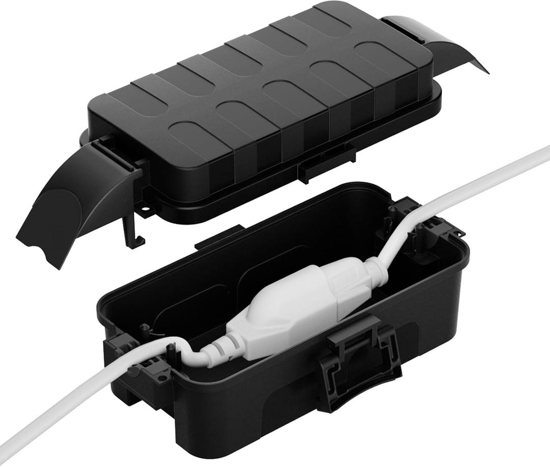 Flemoon Small Outdoor Electrical Box Waterproof w/Detachable Shield Covers, IP55 Extension Cord Cover for Plug, Outlet, Holiday Lights, Weatherproof Connection Box(Inner 5.9 x 3.2 x 1.8inch), Black