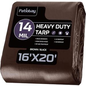 Tarp Waterproof 16' X 20', Heavy Duty Tarp 14 Mil Multipurpose Protective Cover Large Tarps UV All Weather Resistant Outdoor Waterproof Tarps for Shelter Camping, Green/Brown