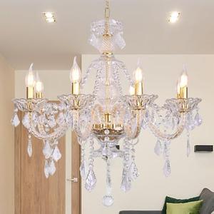 Modern Crystal Chandelier with 6 E12 Sockets, Adjustable Chain, Elegant K9 Crystal Lighting Fixture for Living Dining Room, Foyer