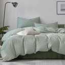 JELLYMONI Striped Duvet Cover Set - King Size Comforter Cover, Classic Green & White Stripes, 100% Cotton 3 Pcs Bedding with Zipper Closure & 8 Corner Ties for Master or Guest Bedroom