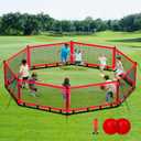 Gaga Ball Pit for Kids, Portable Gagaball Court 15ft Equipped with Carry Bag, 2 Gaga Balls, Wind Ropes and Ground Spikes for Sport Games and Indoor & Outdoor Activities (Red)