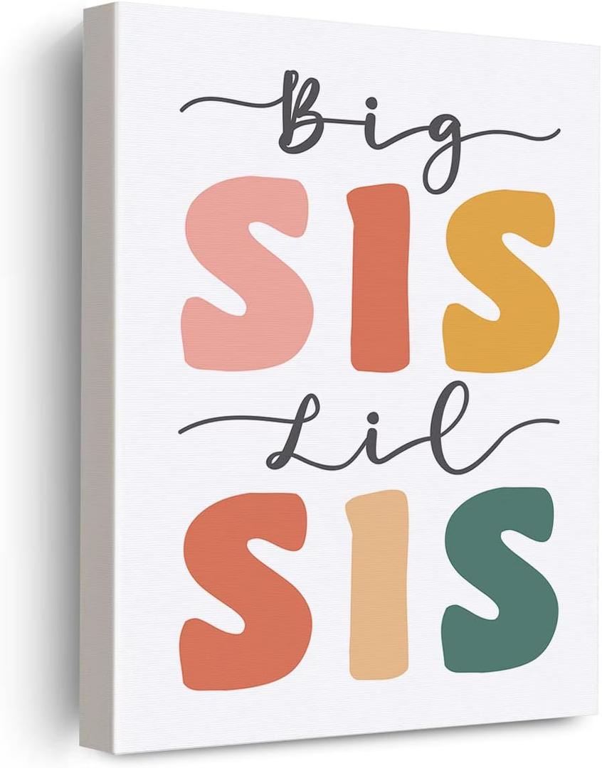 EVXID Nursery Big Sis Lil Sis Canvas Poster Painting Kids Room Wall Art, Sisters Twins Print Picture Artwork Framed Ready to Hang for Kids Play Room Wall Decor 12 x 15 inch