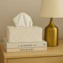Tissue Box Cover Rectangle, Leather Tissue Holder for Bathroom, Tabletop, Car, Night Stands, Office, Home, Kitchen, Facial Tissue Case (Cream)