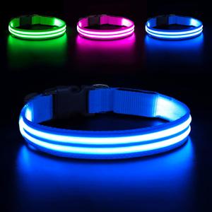 BSEEN Light Up Dog Collar - Glow in The Dark LED Dog Collar Rechargeable, Double Line Fiber Optic Lighted Puppy Collar, Safety Dog Lights for Night Walking (Blue, Medium)