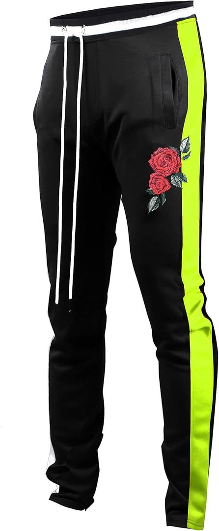 SCREENSHOT-Track Pants Fashion Mens Premium Urban Fashion Streetwear Bottoms - Straight Fit (Large, P11853-black/Neon)
