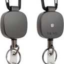 Will Well ID Badge Holder Reel with Clip and Keyring - Heavy-Duty All-Metal Casing with 27.5"UHMWPE Fiber Pull Cord for Durability and Easy Access, Holds up to 8 Keys - 2-Pack, Square, Matte Black