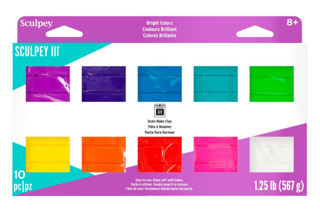 Sculpey III 10 Bright Colors of Polymer Oven-Bake Clay, Non Toxic,1.25 lbs., great for modeling, sculpting, holiday, DIY, mixed media and school projects. Perfect for kids and beginners!