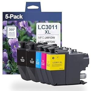LC3011 XL Ink Cartridges High Yield 5-Pack (2 LC3011BK LC3011C LC3011M LC3011Y) - Replacement for Brother LC3011 Ink Cartridges BK/C/M/Y Work for MFC-J491DW MFC-J497DW MFC-J690DW MFC-J895DW Printer