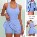 Women Tennis Dress with Built-in Shorts Crisscross Backless Cutout Removable Padded Bra for Sports (Purple, M)