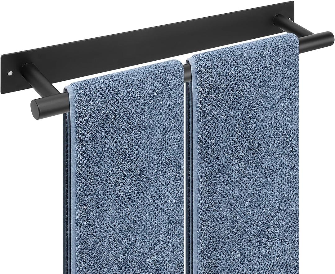 Self Adhesive Towel Bar, 16 Inch Round Towel Racks for Bathroom Wall Mounted SUS304 Stainless Steel Towel Hanger for Kitchen, No Drill or Screw-Mounted Towel Holder (Matte Black)