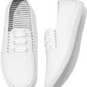 Women's Canvas Slip On Sneakers - Casual Walking Shoes, Non Slip Work Shoes (8, White)