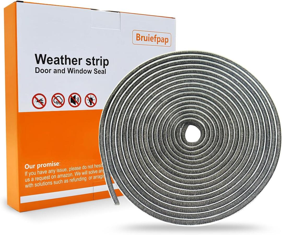 39.4FT Brush Weather Stripping, Neat Pile Self Adhesive Seal Strip for Windows and Door, Weatherstrip for Soundproofing, Windproof, Dustproof, Stronger Stickiness, 0.35'' Wide x 0.35'' Thick, Grey (Gray)