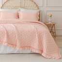 Cmfshape Pink Ruffle Quilt Bedding Set Twin XL – 3 Piece Ultrasonic Ruffled Bedspread with Scalloped Edges, Cute Shabby Chic Ruffle Bedding Set, Lightweight All Season Coverlet (80"x90")
