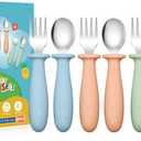 4 x DRKIO 6 Pieces Toddler Utensils Set - Kids Silverware Set with Silicone Handle Children Safe 18/8 Stainless Steel Forks and Spoons Anti-Choke Design Food Grade Dishwasher Safe (Blue/Pink/Green)