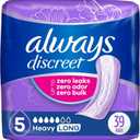 Always Discreet Adult Incontinence Pads for Women, Heavy Absorbency, Long Length, Postpartum Pads, Up to 100% Bladder Leak Protection, 39 Count (Packaging May Vary)