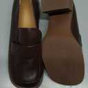 Women's Leather Chunky High Heels Penny Loafers Mid Stacked Heel Square Closed Toe Slip On Dress Uniform Oxfords Vintage Classic Comfortable Work Office Pumps Elegant Party Dress Shoes (Brown,5)