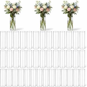 Molain 40 Pcs Plastic Small Cylinder Vases, 7" Tall x 2.1" Diameter Cylinder Vase for Centerpieces MultiUse Flower Vase Bulk Small Clear Flower Container for Wedding Bridal