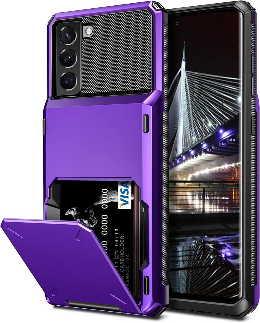 Vofolen for Galaxy S22 Plus Case Wallet Credit Card Holder 4-Card Slot Hidden Back Pocket Dual Layer Hybrid Rugged Rubber Bumper Protective Hard Shell Cover for Samsung Galaxy S22 Plus 5G 6.6" Purple