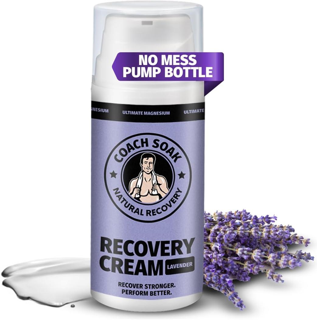 Coach Soak Magnesium Cream with MSM in Pump Bottle - Natural Recovery Cream with Magnesium Chloride & Menthol - Fast-Absorbing for Muscles & Joints, Lavender 3.4oz (3.4 Fl Oz (Pack of 1))