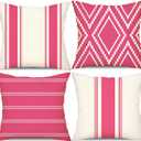 DFXSZ Outdoor Pillow Covers 18x18 Inch Set of 4 Hot Pink Waterproof Modern Geometry Throw Pillows Outdoor Summer Waterproof Decor for Patio Funiture Garden Polyester Cushion Covers 013L18