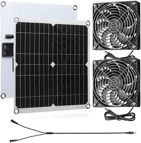 Riakrum 20W 16V Solar Panel Exhaust Fan Kit USB Portable Solar Powered Fan Summer Outdoor Waterproof Ventilator Fan for Chicken Coops, Greenhouses, Camping Exhaust (1 Set)